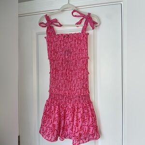 Pink Floral Ruffle Smock Dress